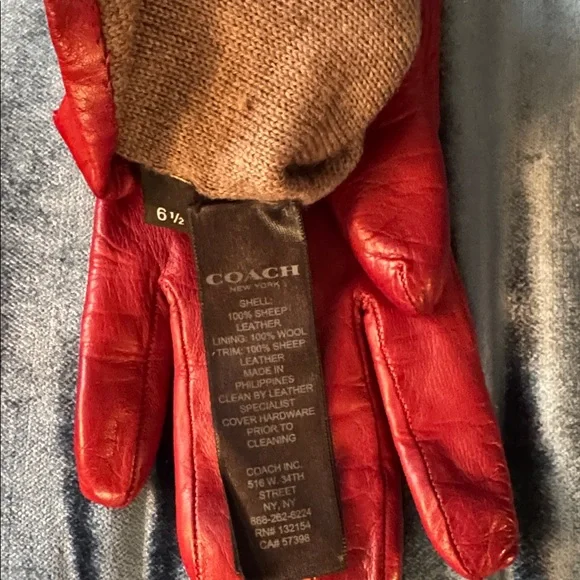 Coach red leather gloves 6.5 - Picture 4 of 4